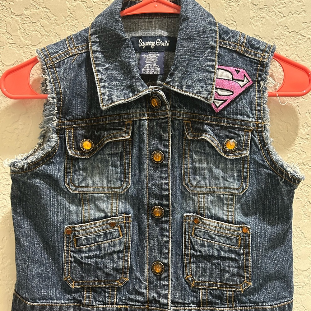 Jean Vest Denim Squeeze Girls  Sz Medium (10) Bling Snap Buttons
